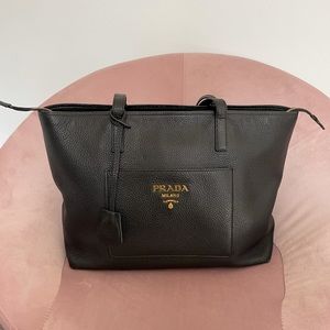 Prada Vitello Daino Large Black Leather Shopping Tote 1BG215